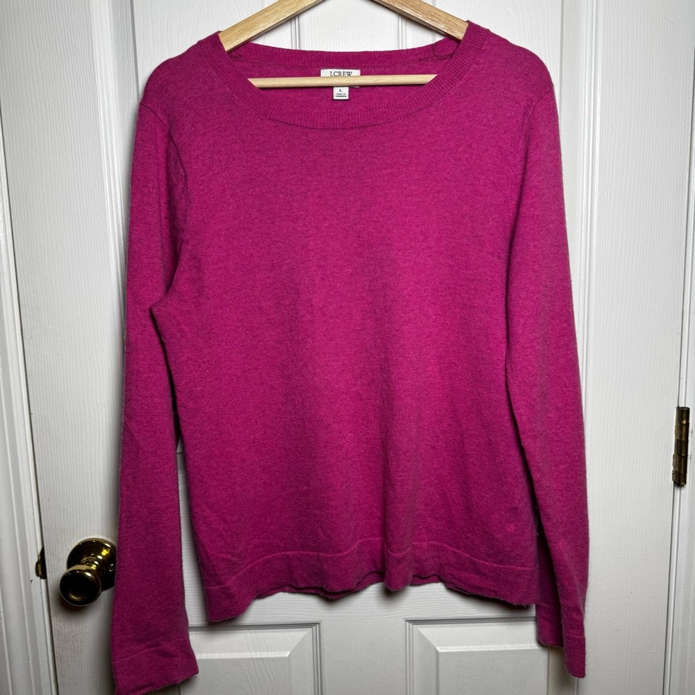 J.Crew Raspberry Pink Crewneck Sweater Size Large Classic Lightweight Knit